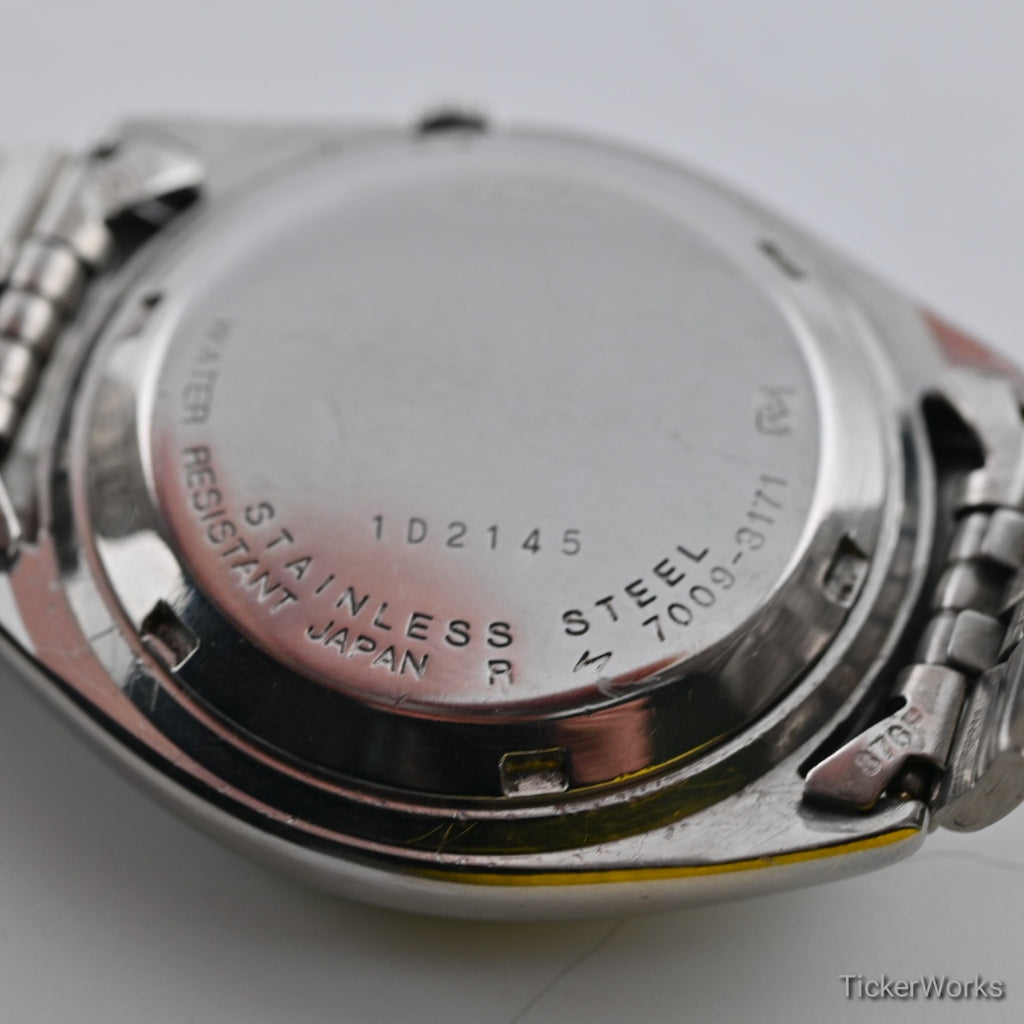 Seiko 5 Automatic 7009 Aqua Marine Arabic Dial 1980s Vintage Watch