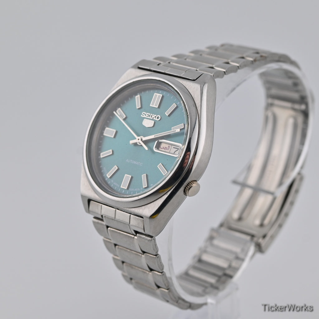 Seiko 5 Automatic 7009 Emerald Green Dial Day-Date 1980s Vintage Watch