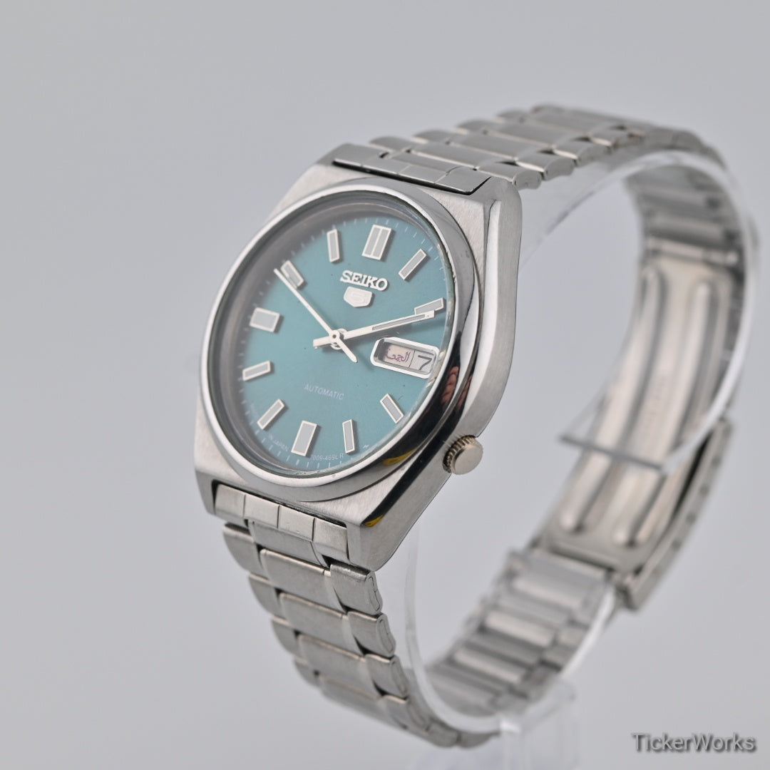 Seiko 5 Automatic 7009 Emerald Green Dial Day-Date 1980s Vintage Watch