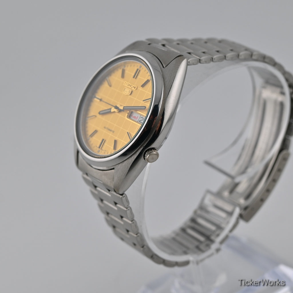 Seiko 5 Automatic Yellow Grid Day-Date 1990s 37mm