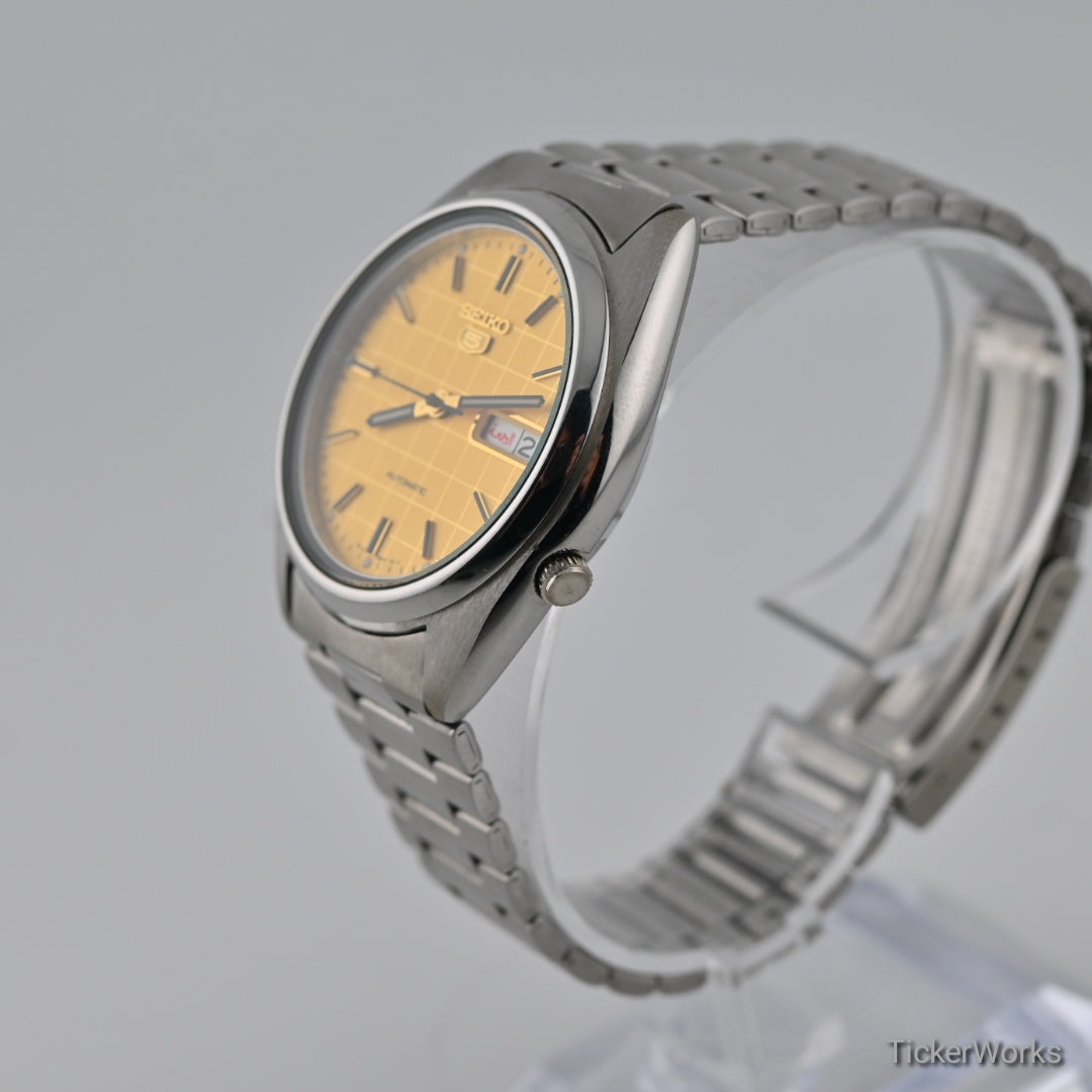 Seiko 5 Automatic Yellow Grid Day-Date 1990s 37mm