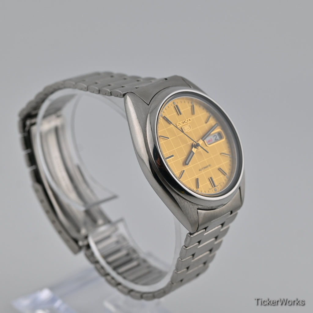 Seiko 5 Automatic Yellow Grid Day-Date 1990s 37mm
