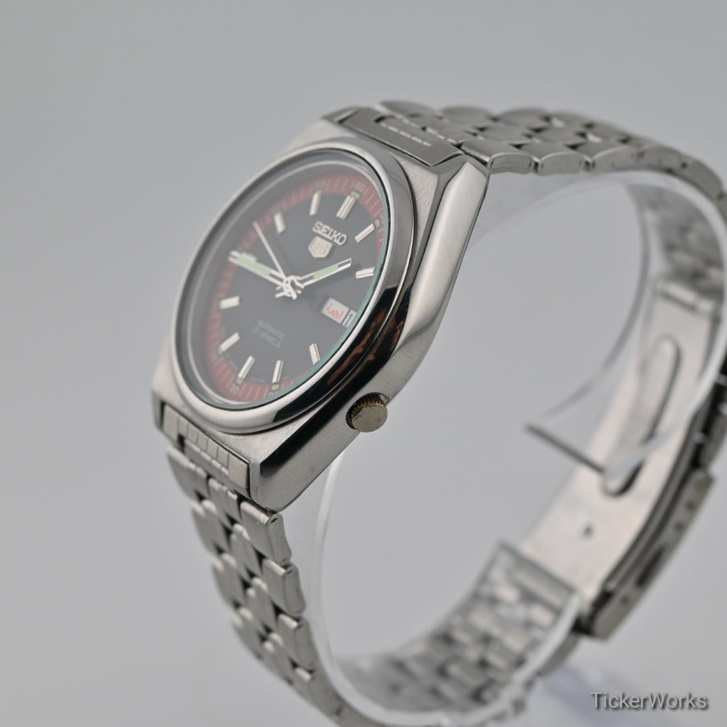 Seiko 5 Automatic Black Burnt Orange Day-Date 1990s 37mm
