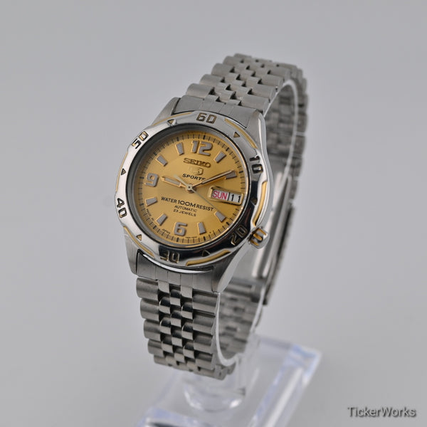 Seiko 5 Sports Automatic Gold Day-Date 1990s 36mm