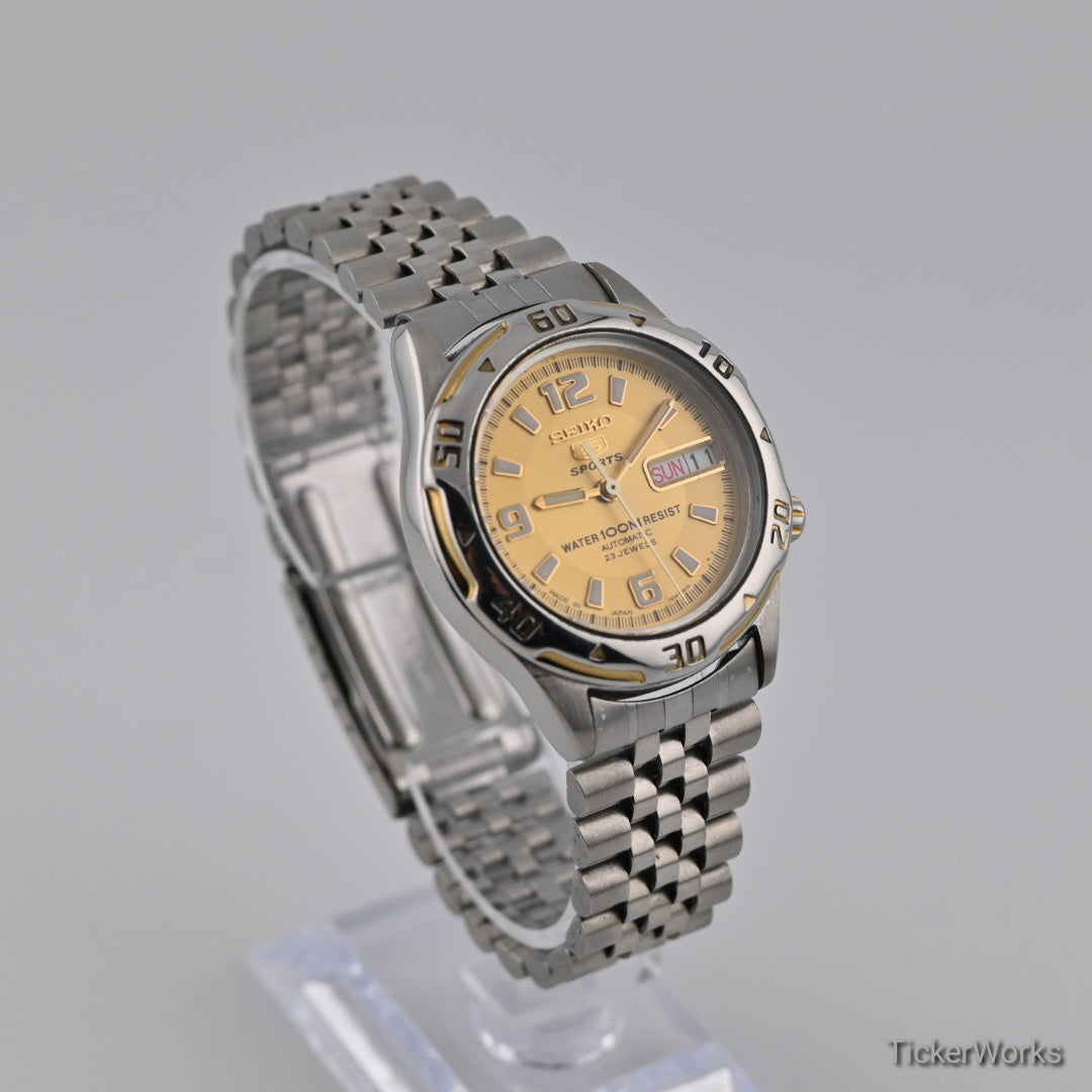 Seiko 5 Sports Automatic Gold Day-Date 1990s 36mm