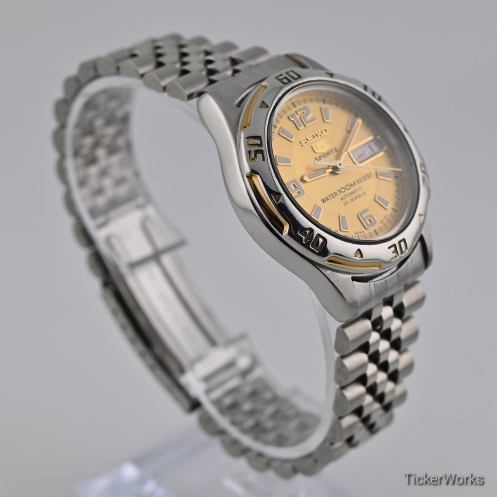 Seiko 5 Sports Automatic Gold Day-Date 1990s 36mm