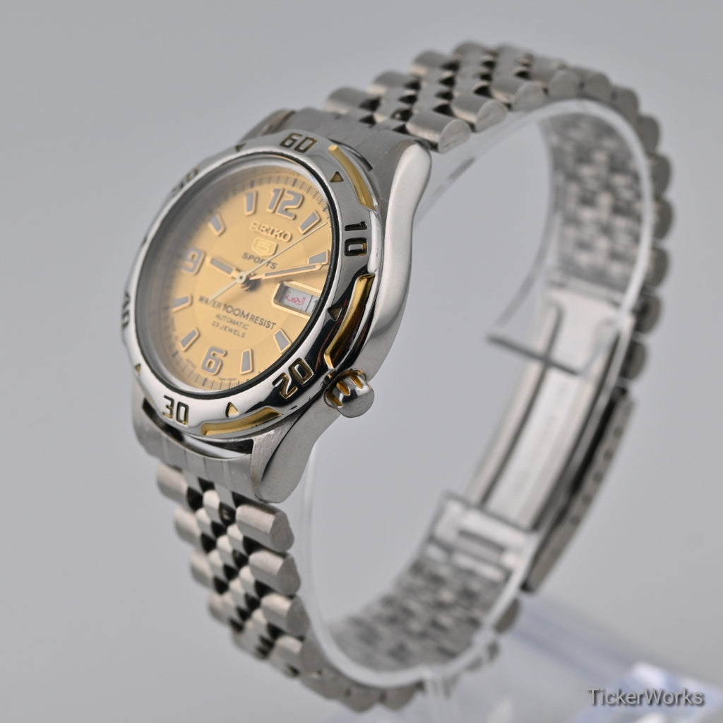 Seiko 5 Sports Automatic Gold Day-Date 1990s 36mm