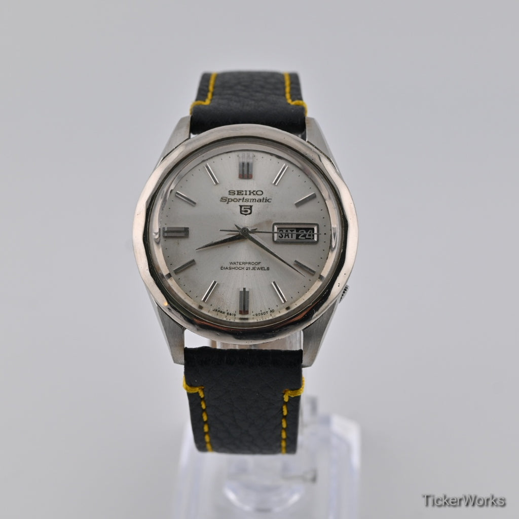 Seiko 5 Sportsmatic 6619 Sunburst Silver Day-Date 1960s 39mm