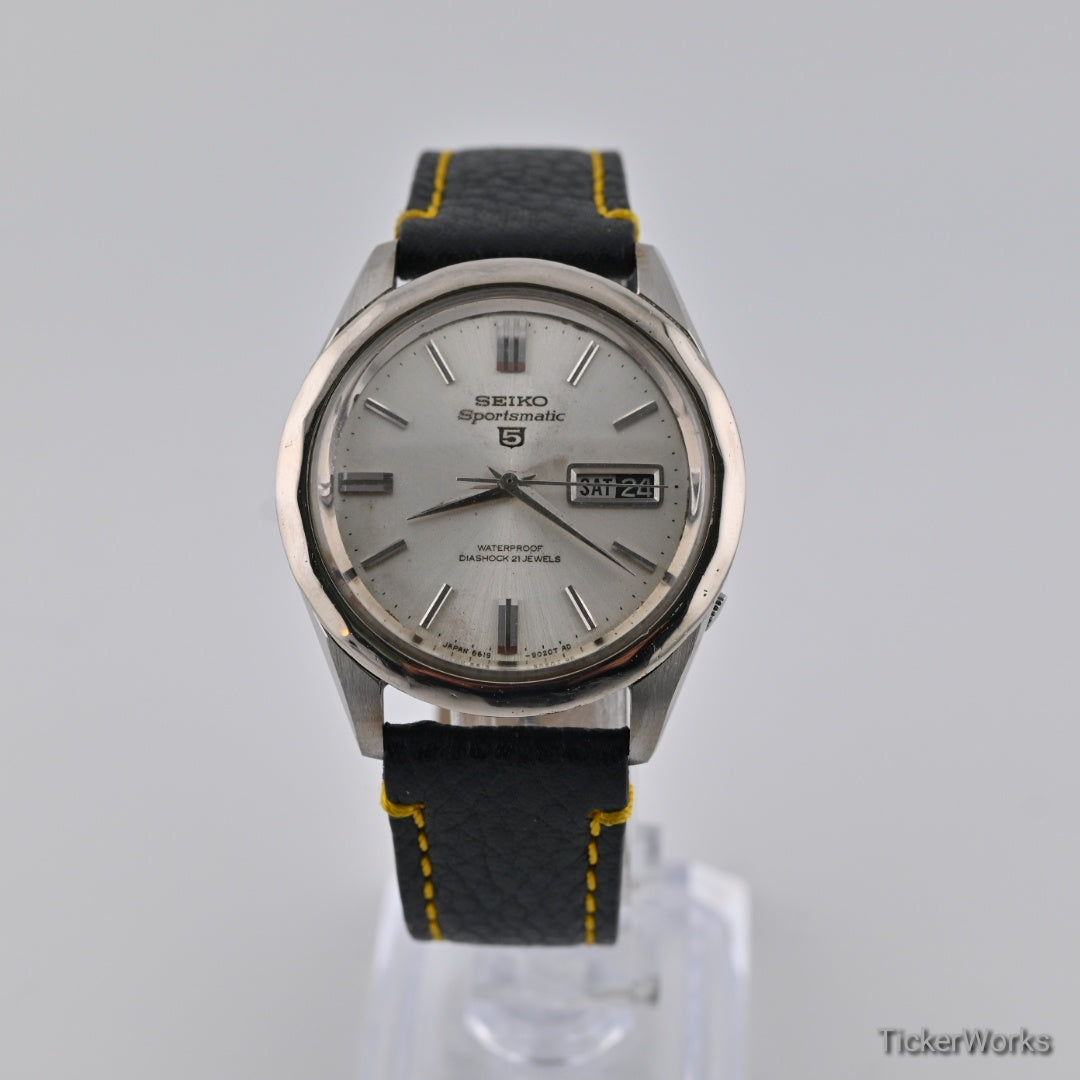 Seiko 5 Sportsmatic 6619 Sunburst Silver Day-Date 1960s 39mm