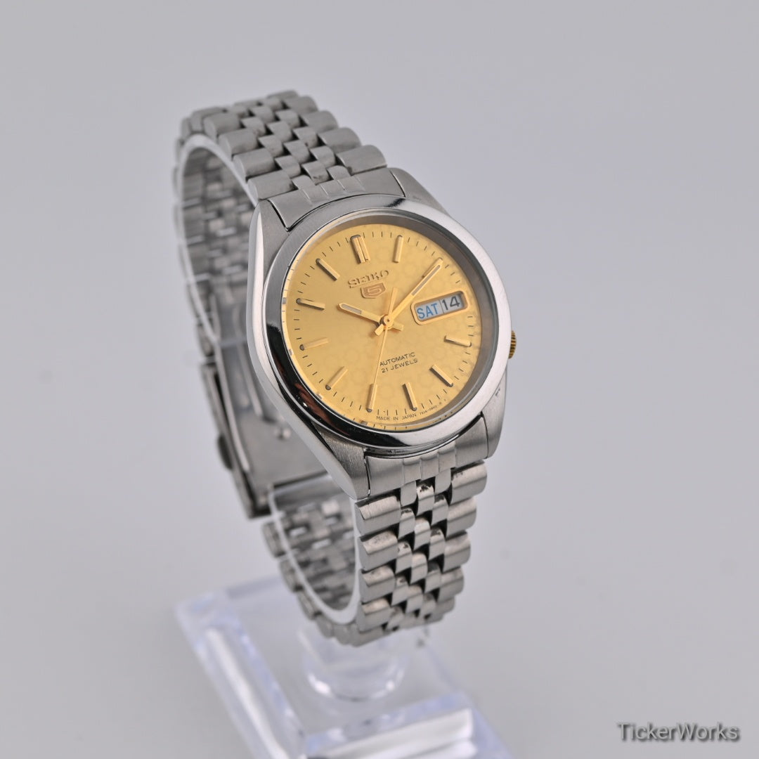 Seiko 5 Automatic Gold Motif Day-Date 1980s 37mm
