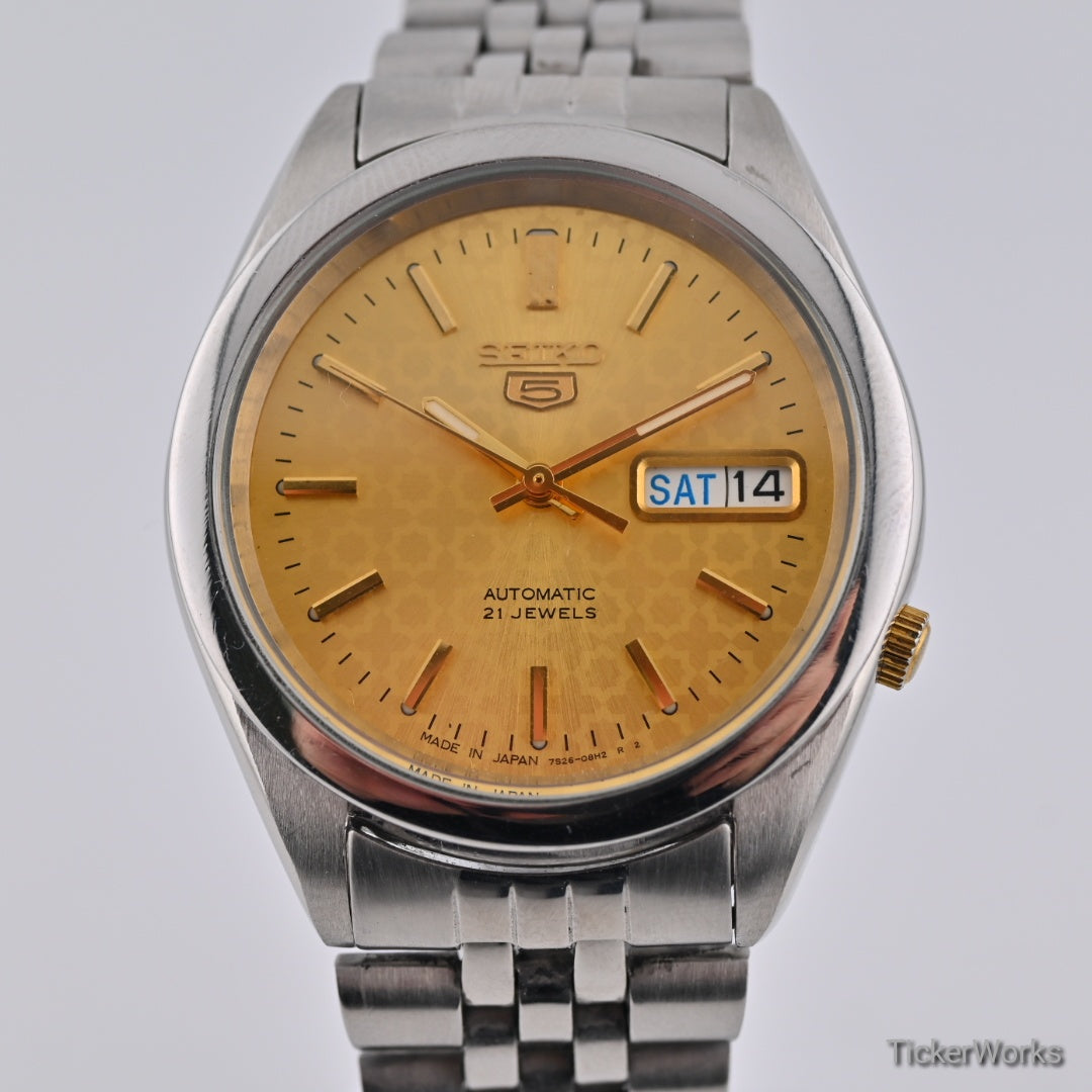Seiko 5 Automatic Gold Motif Day-Date 1980s 37mm