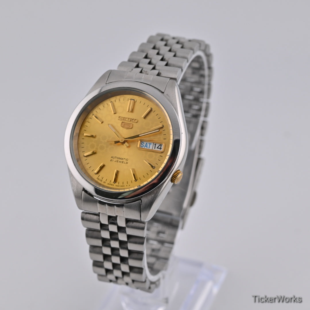Seiko 5 Automatic Gold Motif Day-Date 1980s 37mm