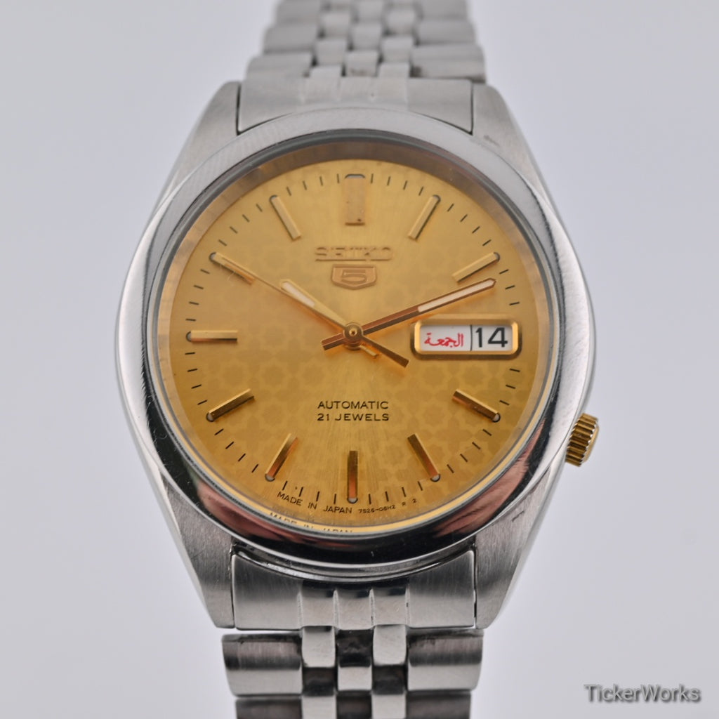 Seiko 5 Automatic Gold Motif Day-Date 1980s 37mm