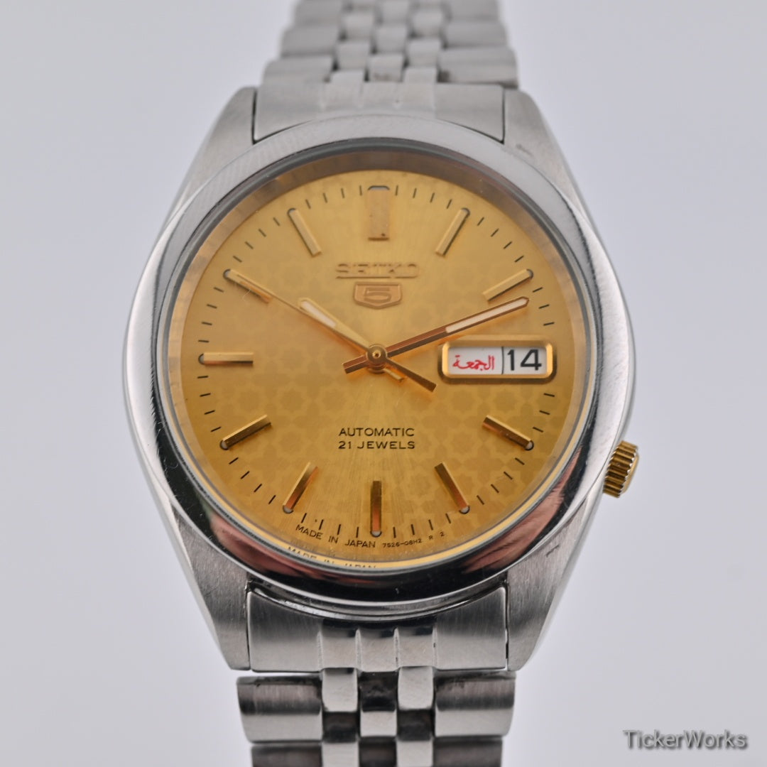 Seiko 5 Automatic Gold Motif Day-Date 1980s 37mm
