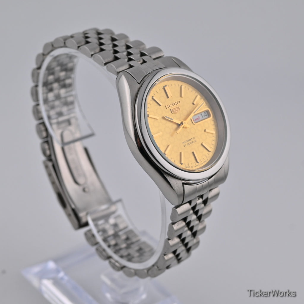 Seiko 5 Automatic Gold Motif Day-Date 1980s 37mm