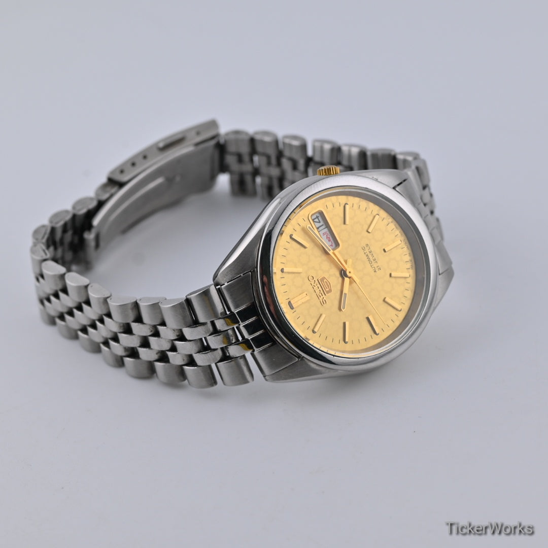 Seiko 5 Automatic Gold Motif Day-Date 1980s 37mm