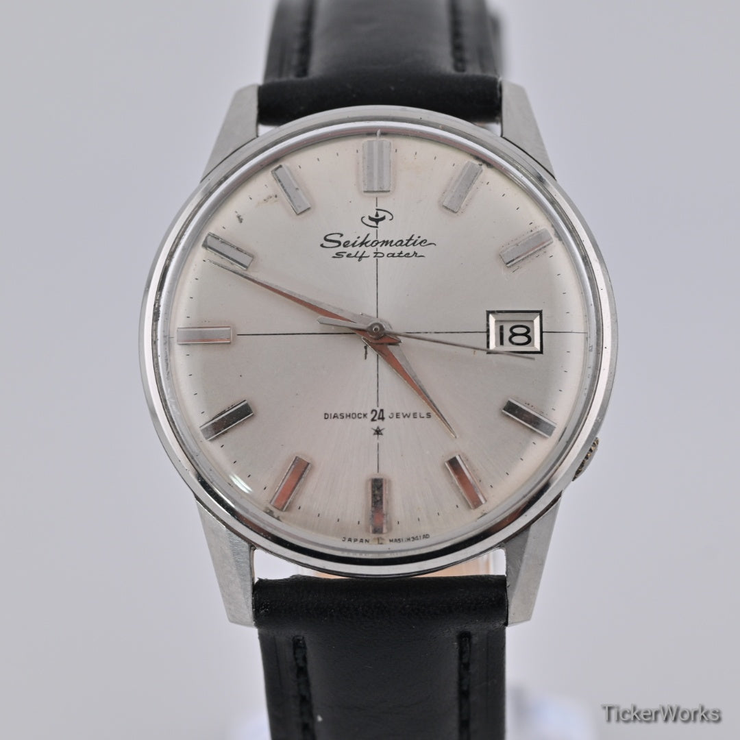 Seiko Seikomatic Self Dater Automatic Sunburst Silver 1960s 36mm