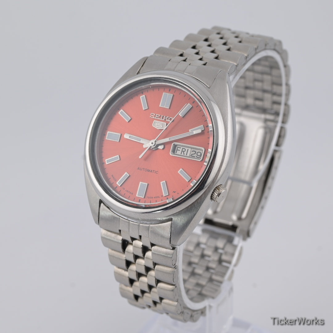 Seiko 5 Automatic 7009 Burnt Orange Arabic Dial 1980s Vintage Watch