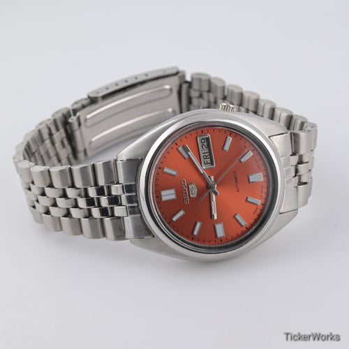 Seiko 5 Automatic 7009 Burnt Orange Arabic Dial 1980s Vintage Watch
