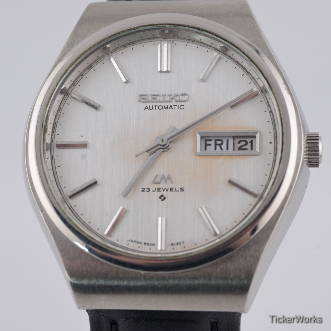 Seiko Lordmatic Automatic Brushed Silver Day-Date 1970s 37mm