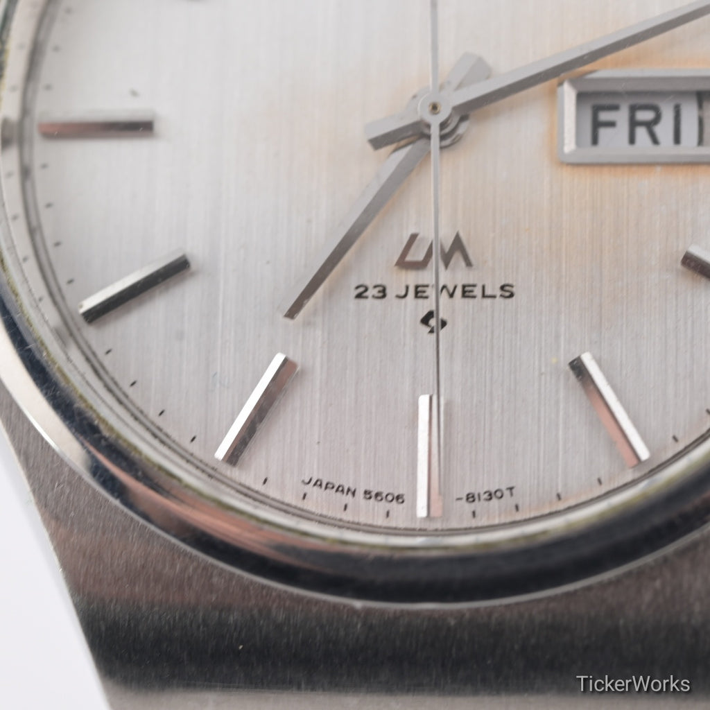 Seiko Lordmatic Automatic Brushed Silver Day-Date 1970s 37mm