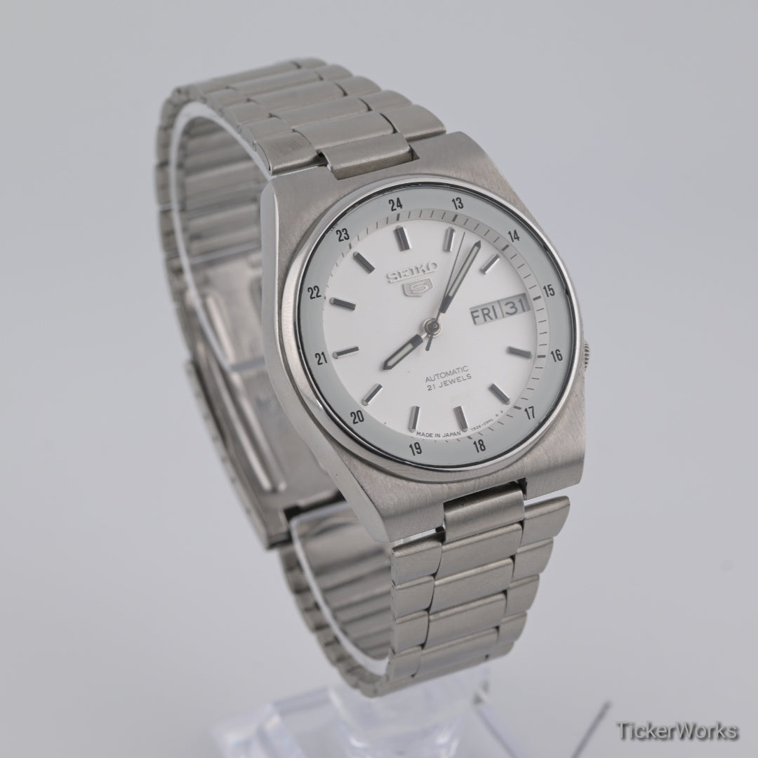Seiko 5 Automatic Railway Time White Day-Date 1990s 36mm