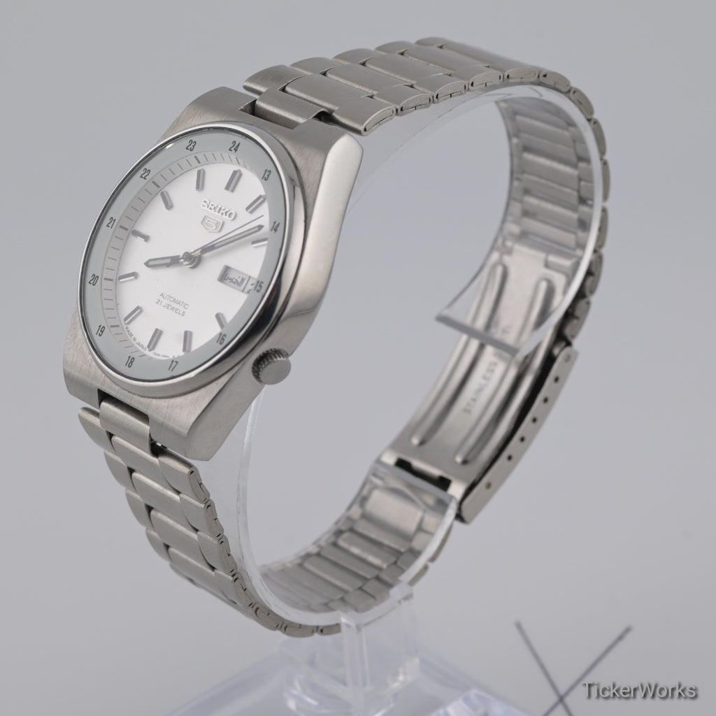 Seiko 5 Automatic Railway Time White Day-Date 1990s 36mm