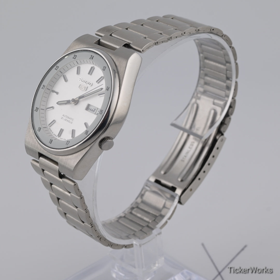 Seiko 5 Automatic Railway Time White Day-Date 1990s 36mm