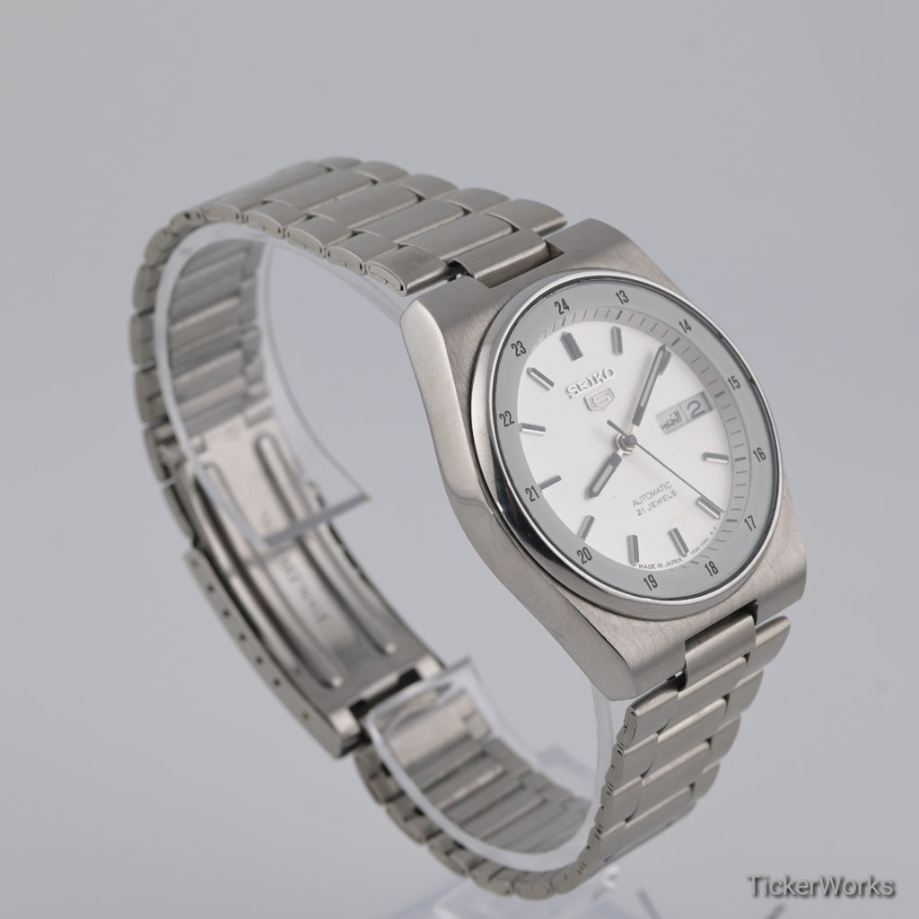 Seiko 5 Automatic Railway Time White Day-Date 1990s 36mm
