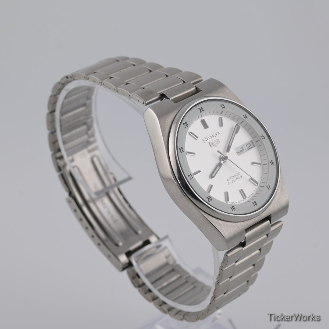 Seiko 5 Automatic Railway Time White Day-Date 1990s 36mm
