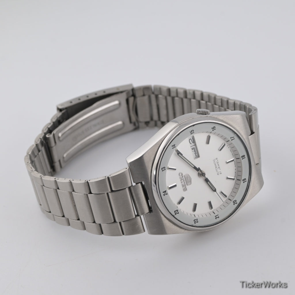 Seiko 5 Automatic Railway Time White Day-Date 1990s 36mm
