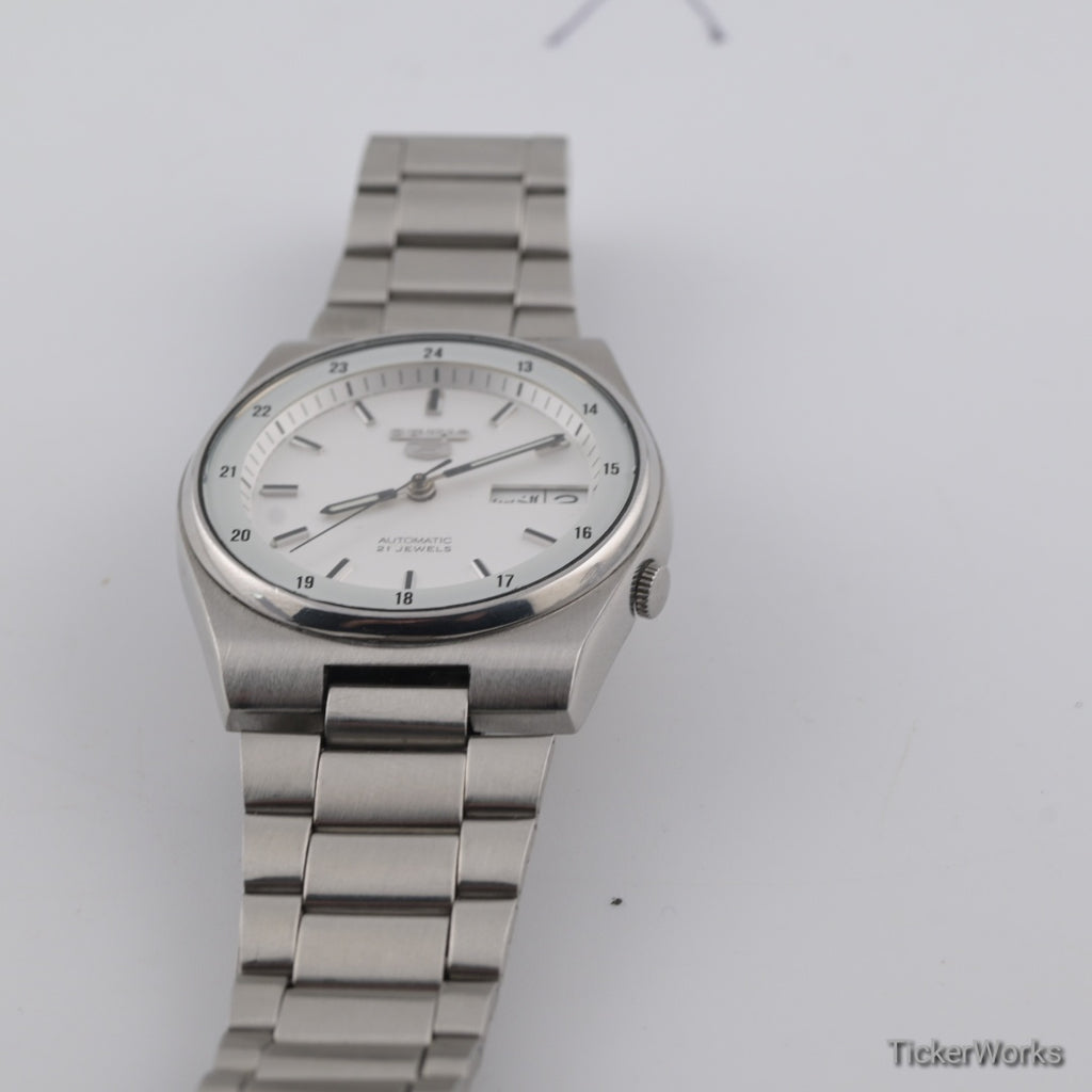 Seiko 5 Automatic Railway Time White Day-Date 1990s 36mm