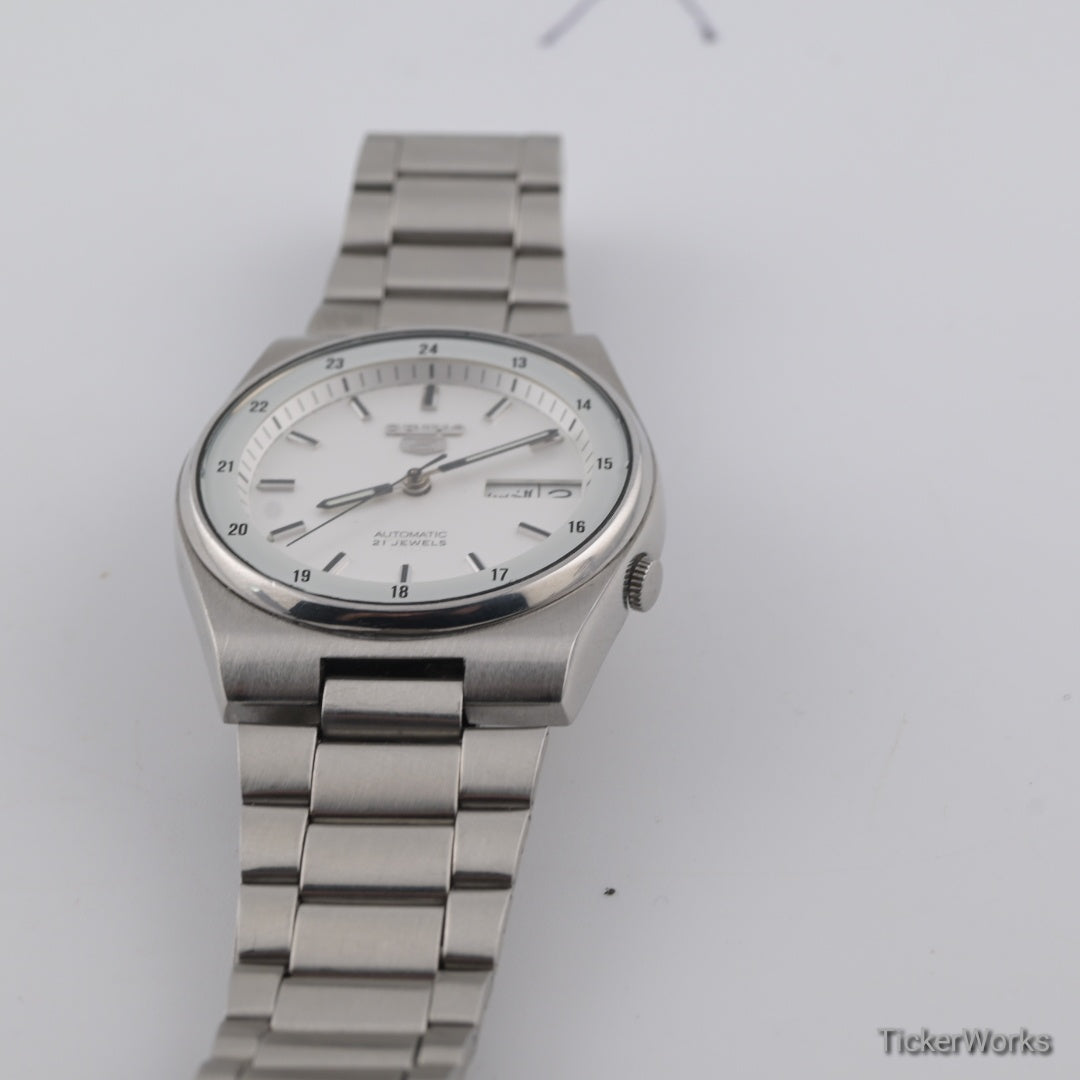 Seiko 5 Automatic Railway Time White Day-Date 1990s 36mm