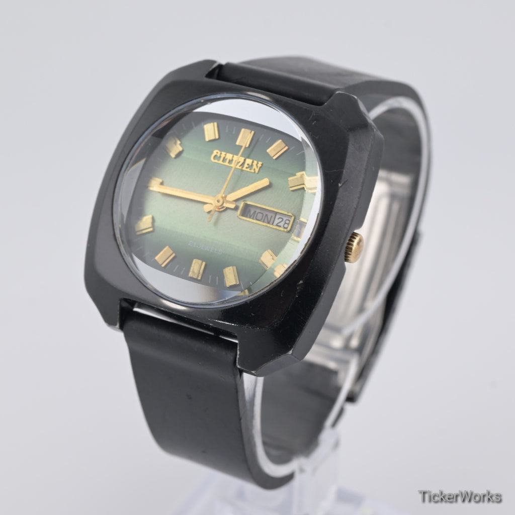 Citizen 'Custom V2 Blackie' Automatic Reflective Green Day-Date 1970s 38mm