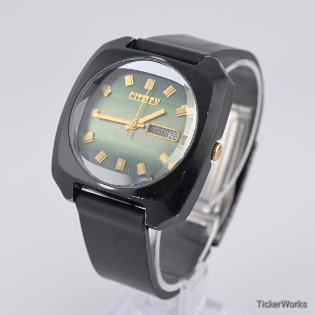 Citizen 'Custom V2 Blackie' Automatic Reflective Green Day-Date 1970s 38mm