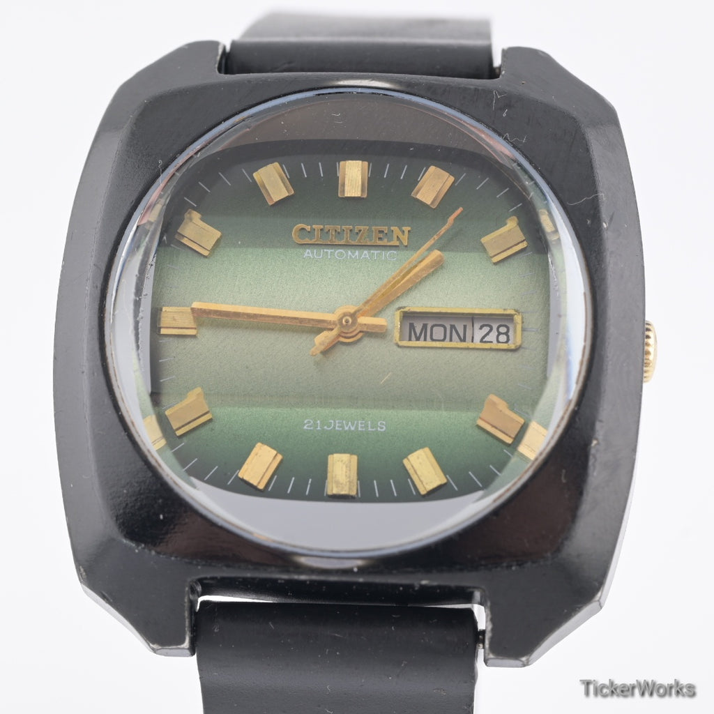Citizen 'Custom V2 Blackie' Automatic Reflective Green Day-Date 1970s 38mm