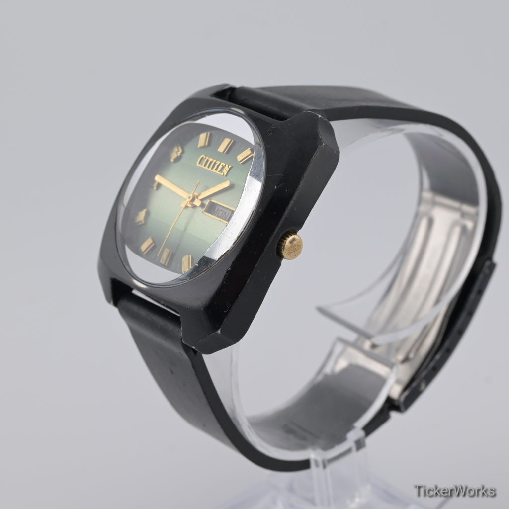 Citizen 'Custom V2 Blackie' Automatic Reflective Green Day-Date 1970s 38mm