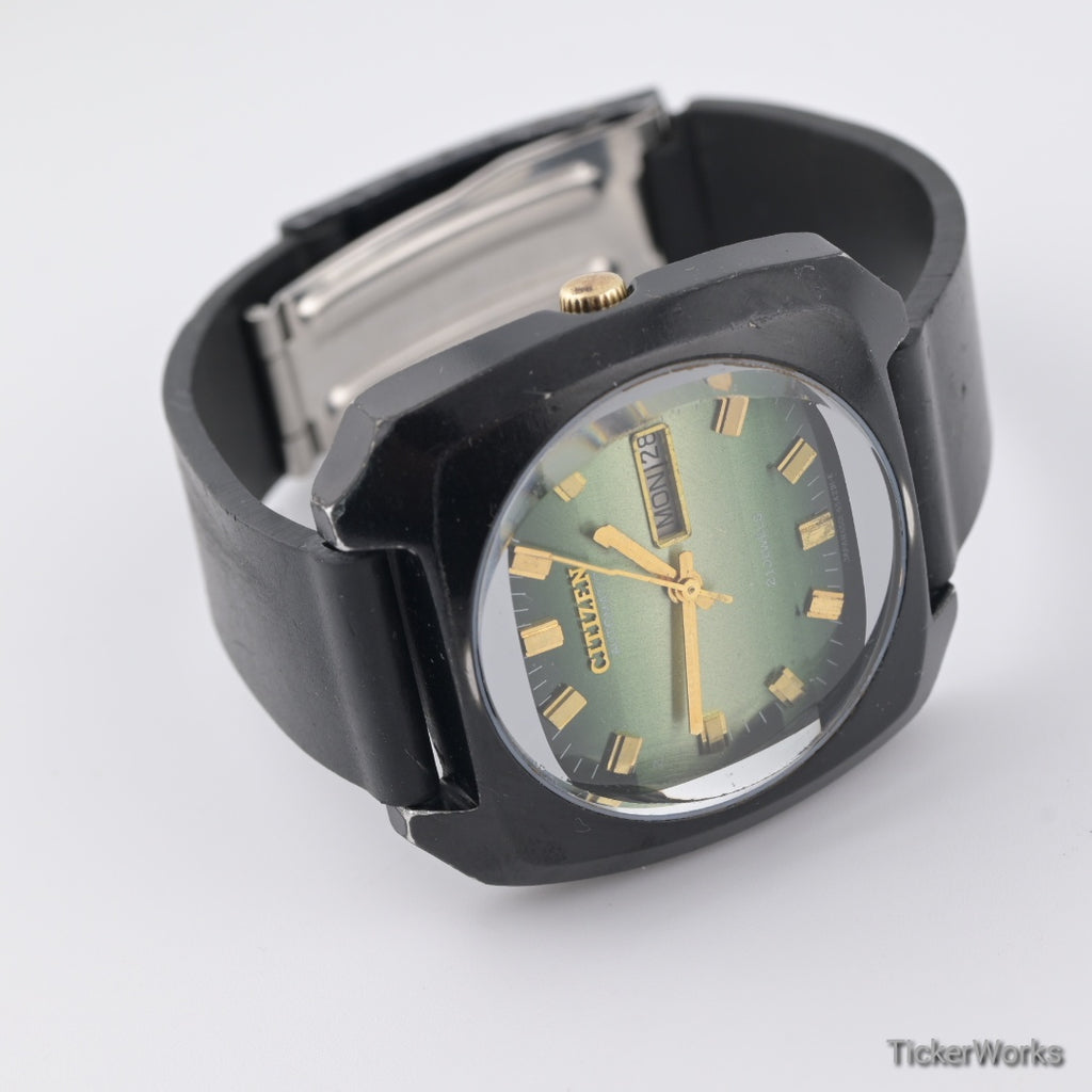 Citizen 'Custom V2 Blackie' Automatic Reflective Green Day-Date 1970s 38mm