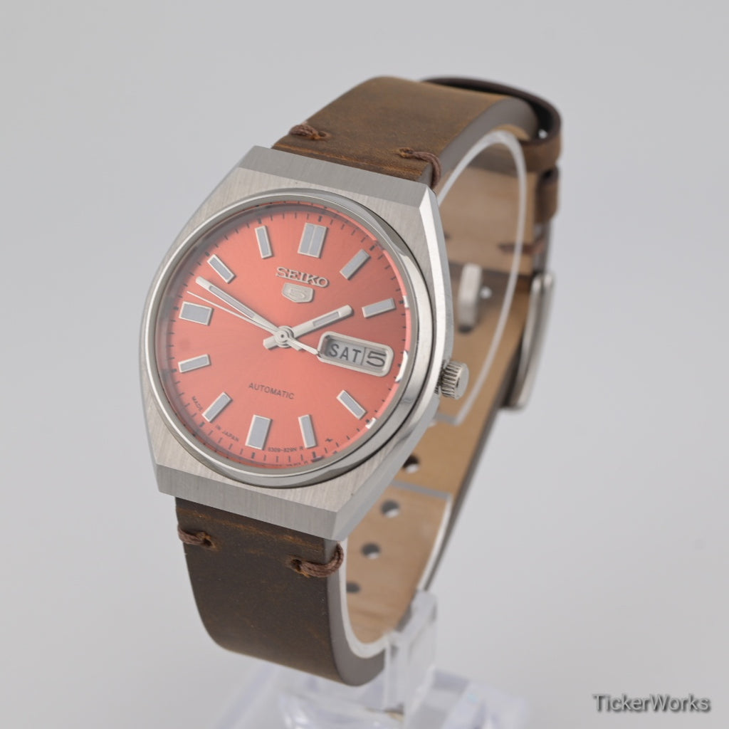 Seiko 5 Automatic 6309 Sunburst Orange Day-Date 1980s 35mm
