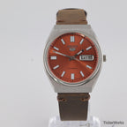 Seiko 5 Automatic 6309 Sunburst Orange Day-Date 1980s 35mm