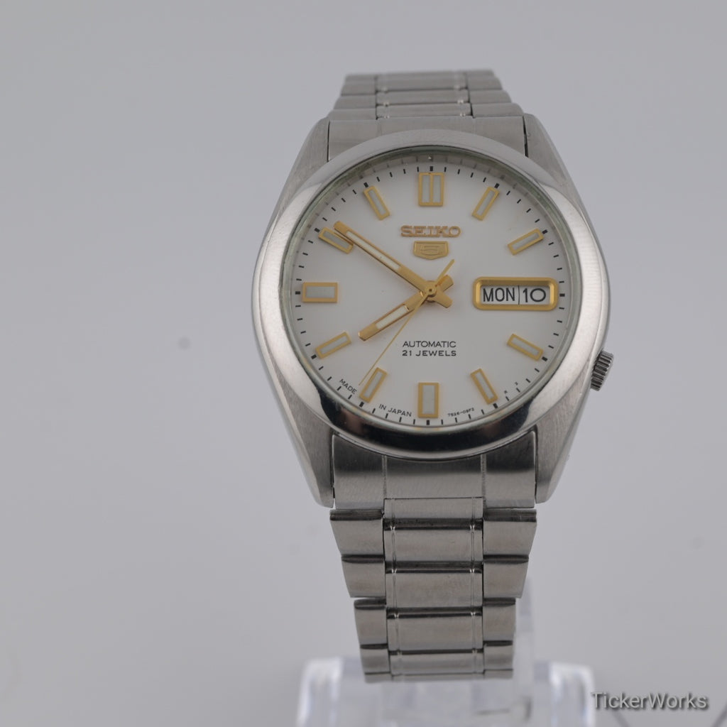 Seiko 5 Automatic 7S26-0380 1990s White Original Dial 37mm Arabic Day 21J