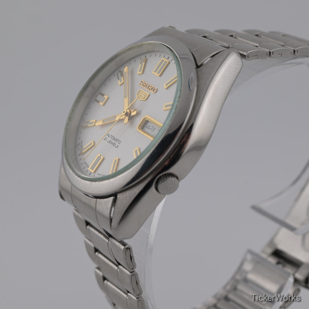 Seiko 5 Automatic 7S26-0380 1990s White Original Dial 37mm Arabic Day 21J