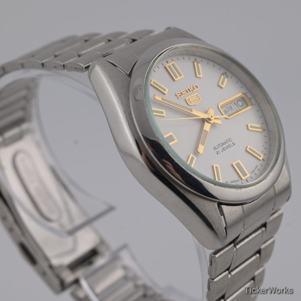 Seiko 5 Automatic 7S26-0380 1990s White Original Dial 37mm Arabic Day 21J