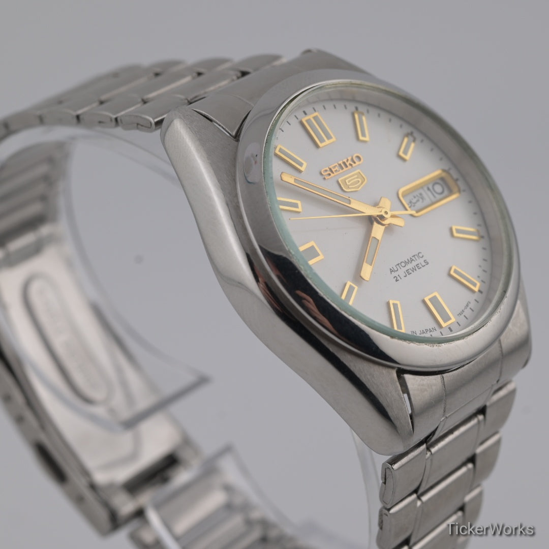 Seiko 5 Automatic 7S26-0380 1990s White Original Dial 37mm Arabic Day 21J
