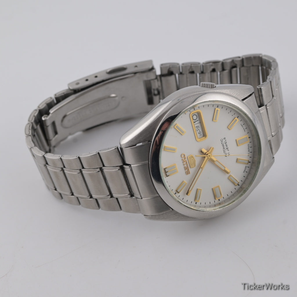 Seiko 5 Automatic 7S26-0380 1990s White Original Dial 37mm Arabic Day 21J