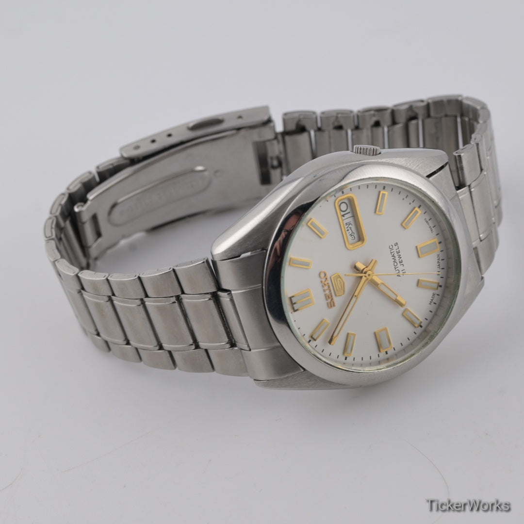 Seiko 5 Automatic 7S26-0380 1990s White Original Dial 37mm Arabic Day 21J