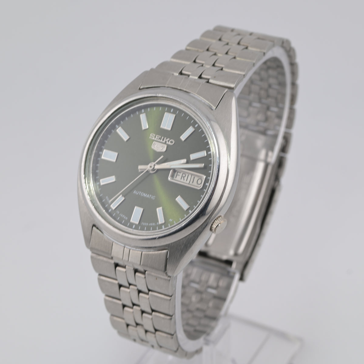 Seiko 5 7009 Refurb Original Movement Case Olive Green Dial 1980s 37mm