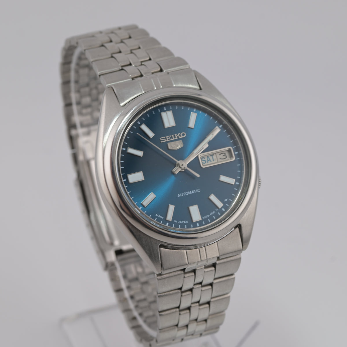 Seiko 5 Automatic 7009 Refurbished Teal Blue Dial 1980s 37mm Arabic Day