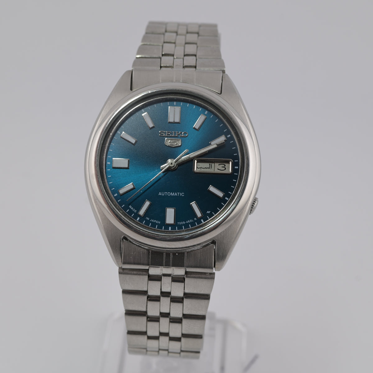 Seiko 5 Automatic 7009 Refurbished Teal Blue Dial 1980s 37mm Arabic Day