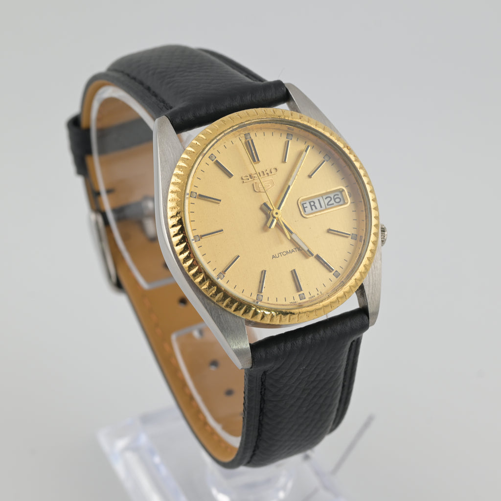 Seiko SNXJ92 2000s Gold Dial Two-Tone Fluted 37mm
